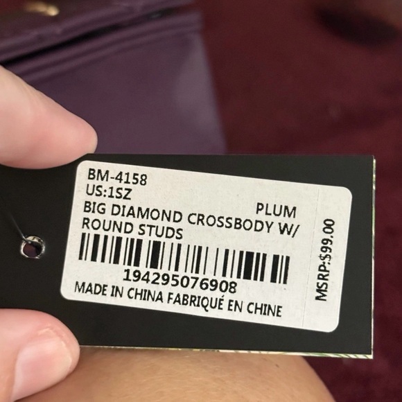 Badgley Mischka Purple Quilted Crossbody Bag with Gold Accents - Picture 3 of 4